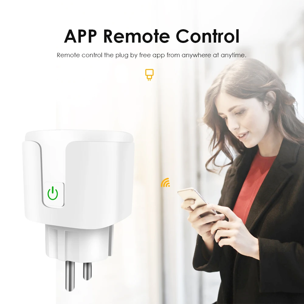 Tuya 20A Wifi EU Умная розетка Монитор мощности Гнездо таймера Автоматизация Работать с