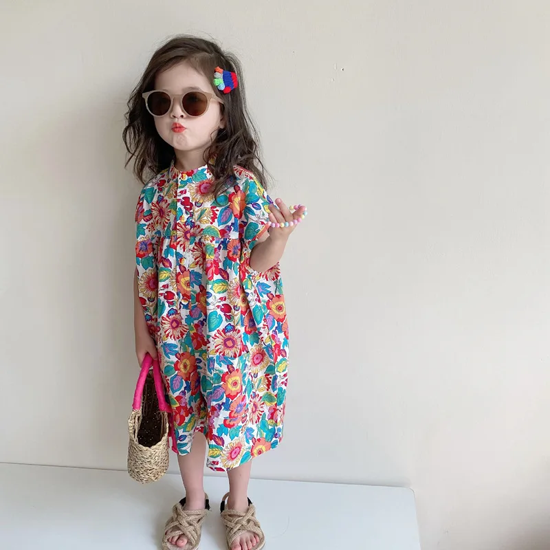 

2022 Summer New Fashion Korean Kids Clothing Girls Cute Floral Jumpsuits Kids Short Sleeve Jumpsuits Boutique Clothing