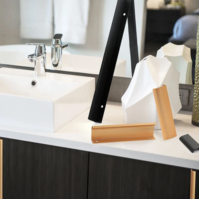 

Gold Black Hidden Handles Long Kitchen Cabinet Pulls Drawer Pulls Aluminum Alloy Furniture Handles Cupboard Pulls Wardrobe Pulls