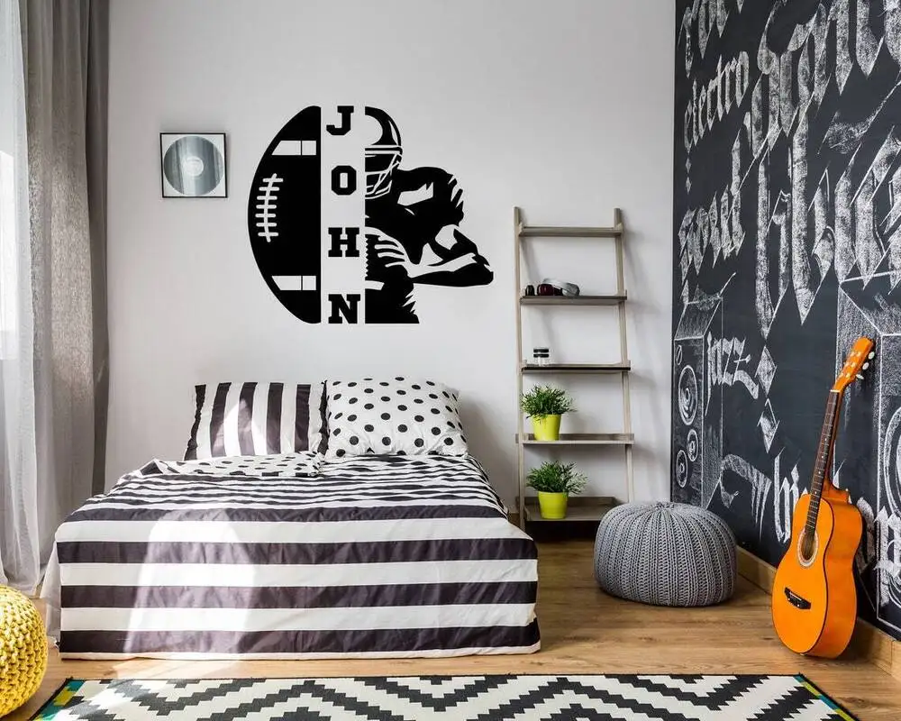 Виниловая наклейка с именем футбола на стену, обои с рисунком Американский футбол, спортивное украшение для комнаты мальчиков, подростков, сдела50
