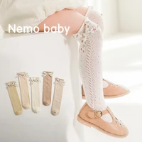 cute baby kids girls thin cut hollow mesh big bow stocks floral bow princess sock lovely simple design combed cotton stockings