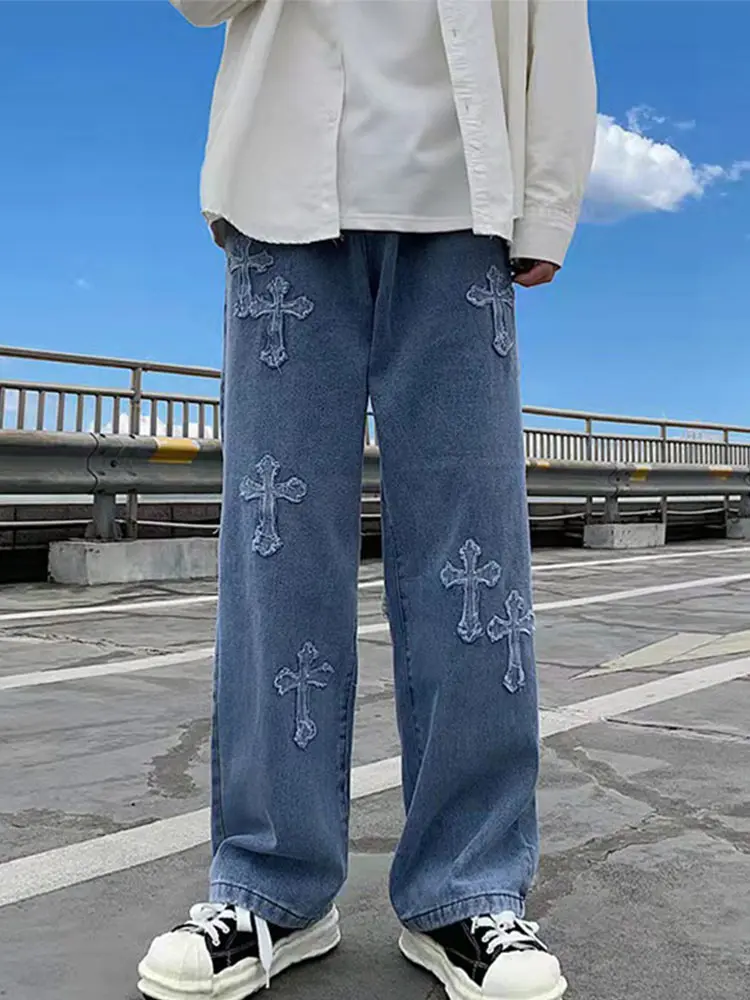 

Women Street wear Cross Patch Baggy Jeans Aesthetic High Street Hip Hop Loose Pants Female Oversized Boyfriend Denim Trousers