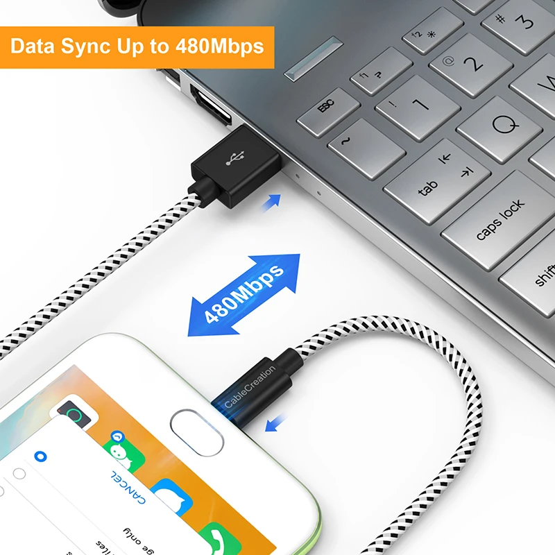 Фото CableCreation Плетеный кабель USB-Micro USB 4 фута USB 2.0 Шнур для быстрой зарядки и синхронизации данных Черный №2