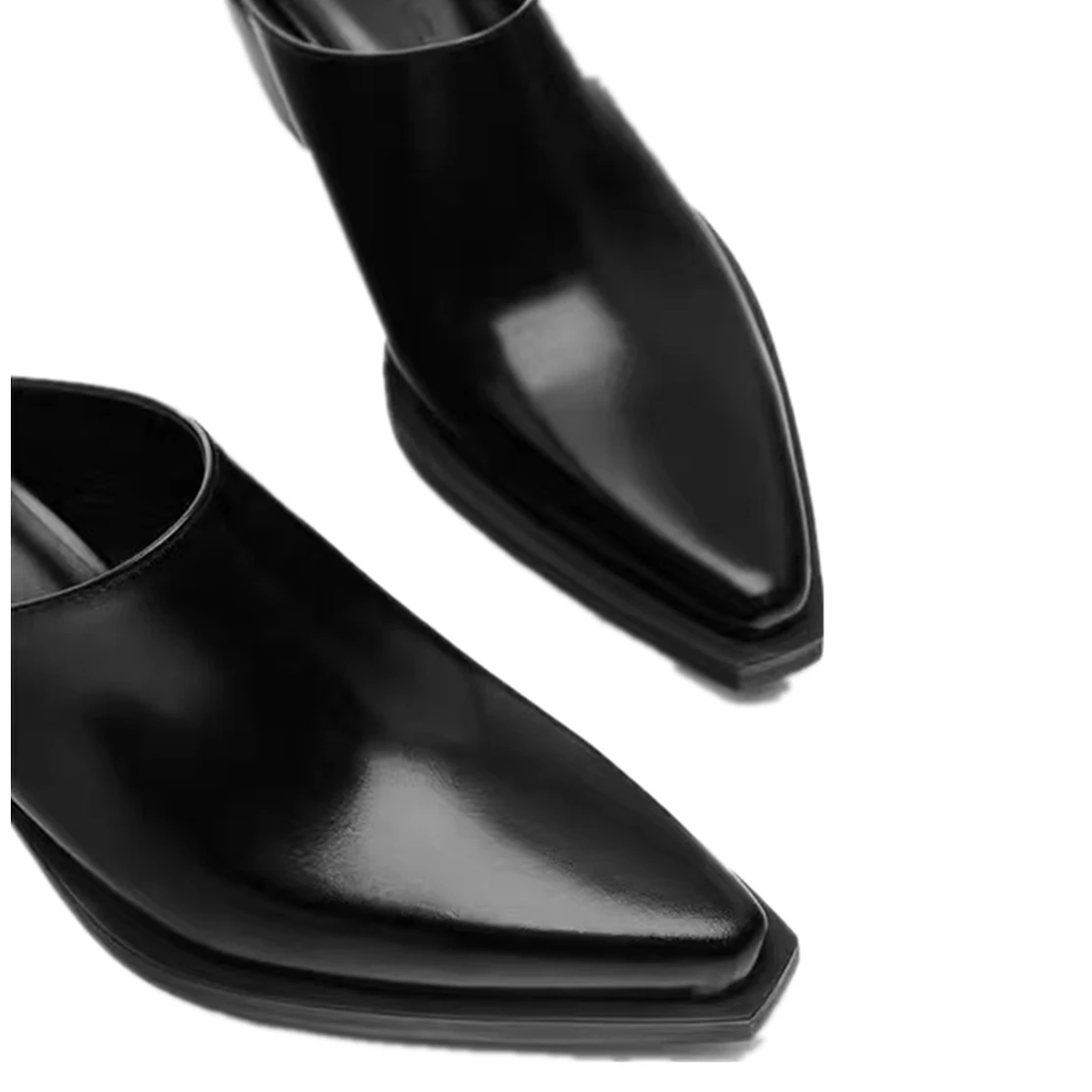 Maxdutti French Retro Square Toe High Heel Mule Shoes Fashion Leather Shoes Women