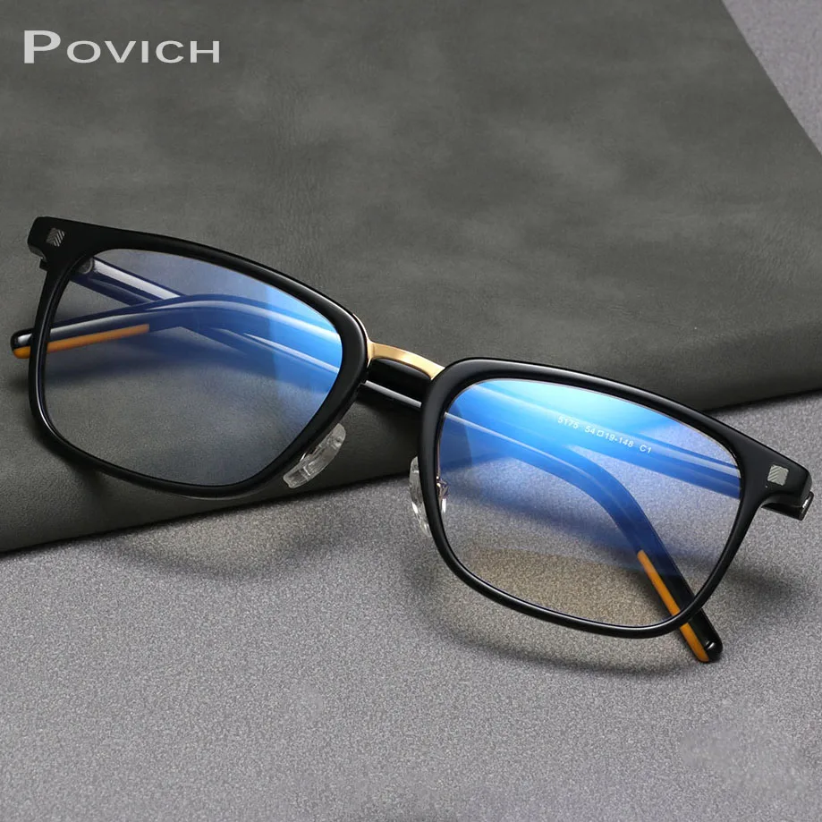 Купи POVICH Fashion Acetate Men Glasses Frame Prescription Eyeglasses Black Tortoise Square Optical Myopia Hyperopia Eyewear за 1,410 рублей в магазине AliExpress