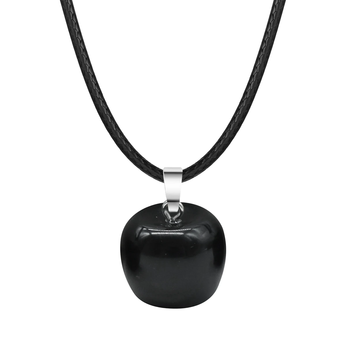 

Natural Black Obsidian 20MM Apple Shape Pendant Necklace with Black Cord for Women Girls Crystal Apples Choker Jewelry