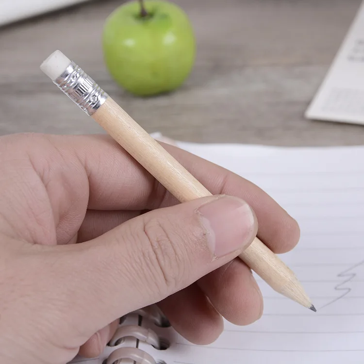 Ceny 100 Sztuk Mini Proste Drewno Ołówek Z Gumką Krótka, Ołówkowa 10cm Dla Dzieci I Dzieci Pisanie Szkoła Papelaria Artykuły Biurowe