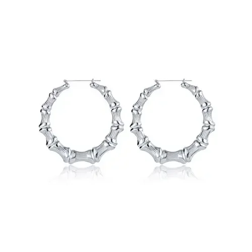 Винтажные золотые большие бамбуковые серьги-кольца с серебряным вырезом для