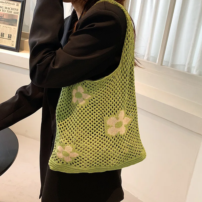 

Luxury Designer Crochet Handbags For Women Female Bucket Bag Women's Summer Hollow Beach Bag Ins Casual Woven Shoulder Bags