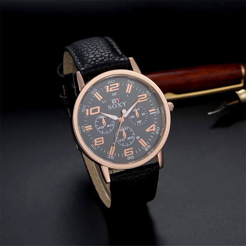 

SOXY Brand Watch Fashion Cool Sport Watches Men Leather Quartz Watch Hombre Luxury Gold Wrist Watch Hour Clock relogio masculino