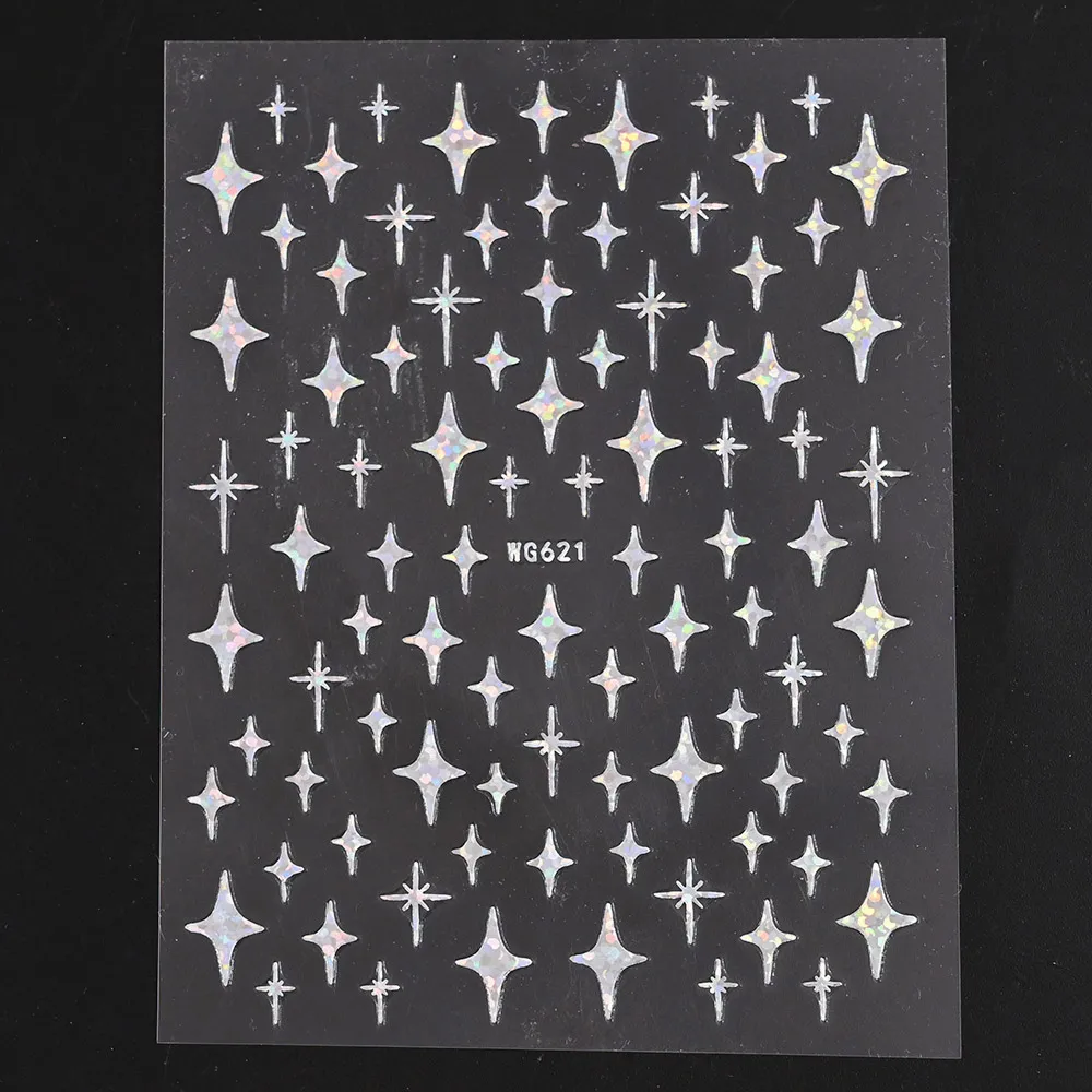 1 Sheet Laser Star Nail Sticker Gold White Silver Black Mansing Star Shape Nail Decals Bling Self Adhesive Manicure Decals YJ005 images - 6