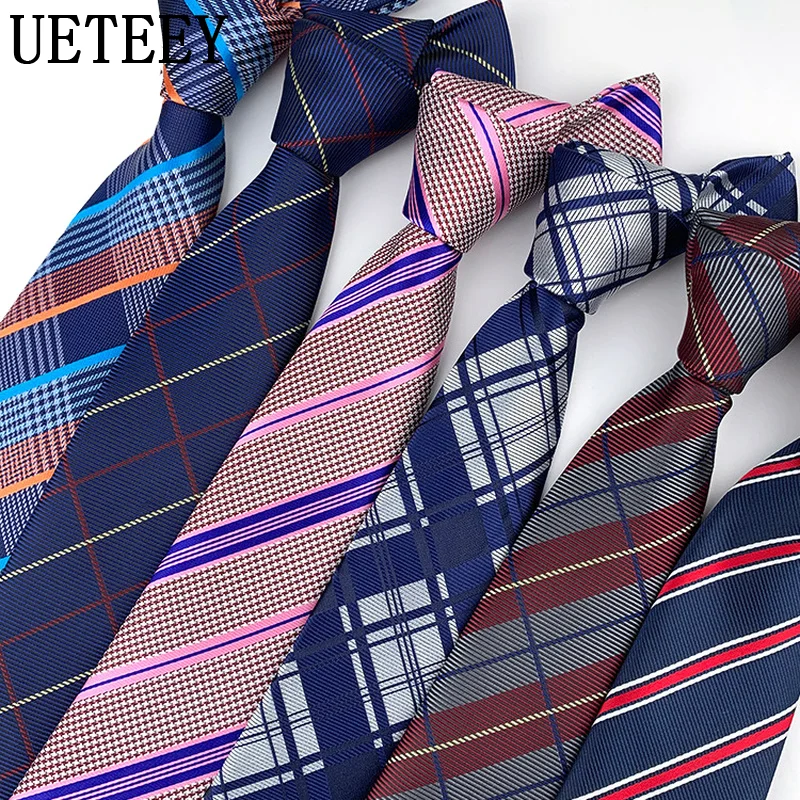 

Silk 8cm Fashion Tie Blue Purple Plaid Jacquard Neck Tie for Men Business Wedding Party Neckwear Gift Ties Shirt Accessories