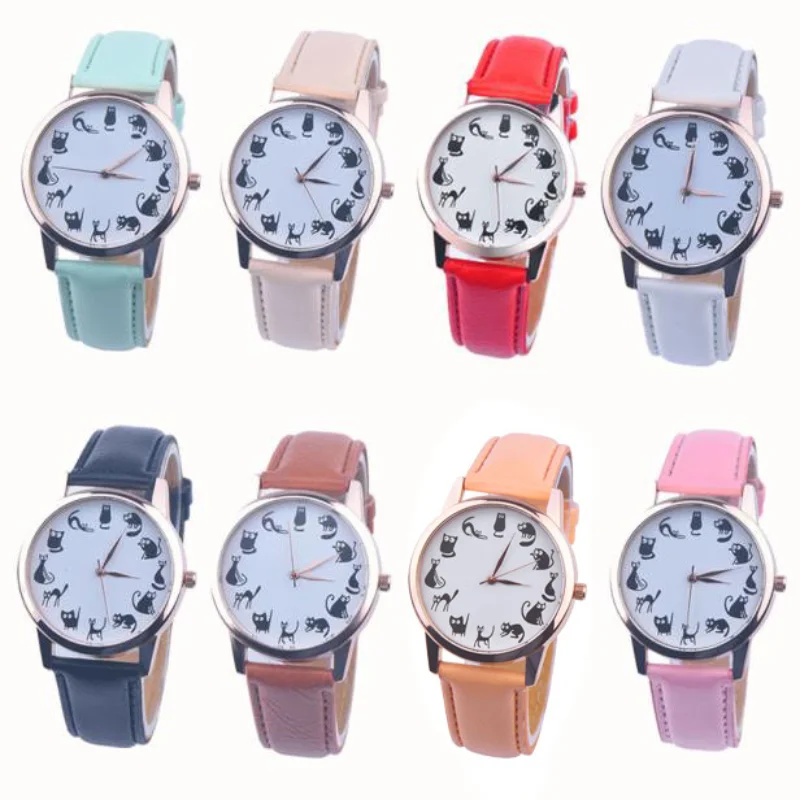 

New Fashion Watches for Student Casual Cartoon Cat Leather Strap Quartz Watch Women Relogio Feminino Bayan Kol Saati Relojes