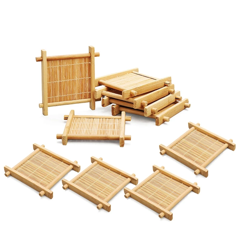 

10 Pack Bamboo Coasters Coffee Cups Mats Teacup Saucers Square Tea Cup Mat for Kungfu Tea Table Placemats