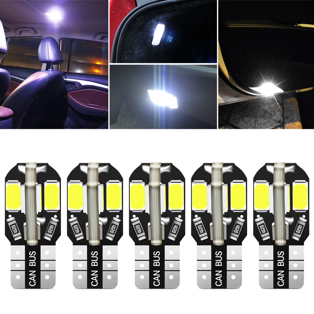 5x LED T10 W5W Bulb 2825 168 Car Interior Reading Lights For Peugeot 307 206 308 407 207 406 208 3008 2008 508 408 306 301 106