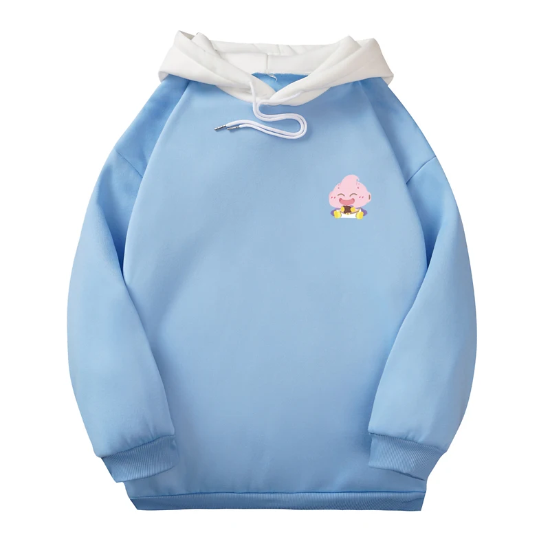 

Kawaii Animen Hoodies Women's Cute Majin Buu Cartoon Print Fleece Contrast Color Spliced Harajuku Sweatshirt Top Female Clothing