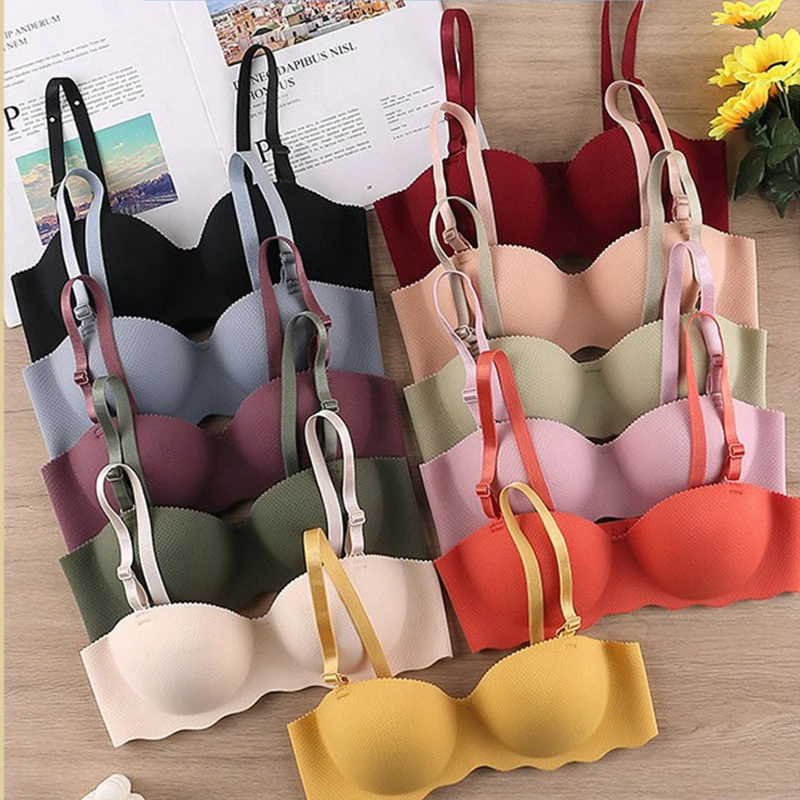 

Sexy Bras Push Up Seamless Underwear for Women Solid Color Wireless Lingerie One-pieces Gather Convertible Straps Brassiere