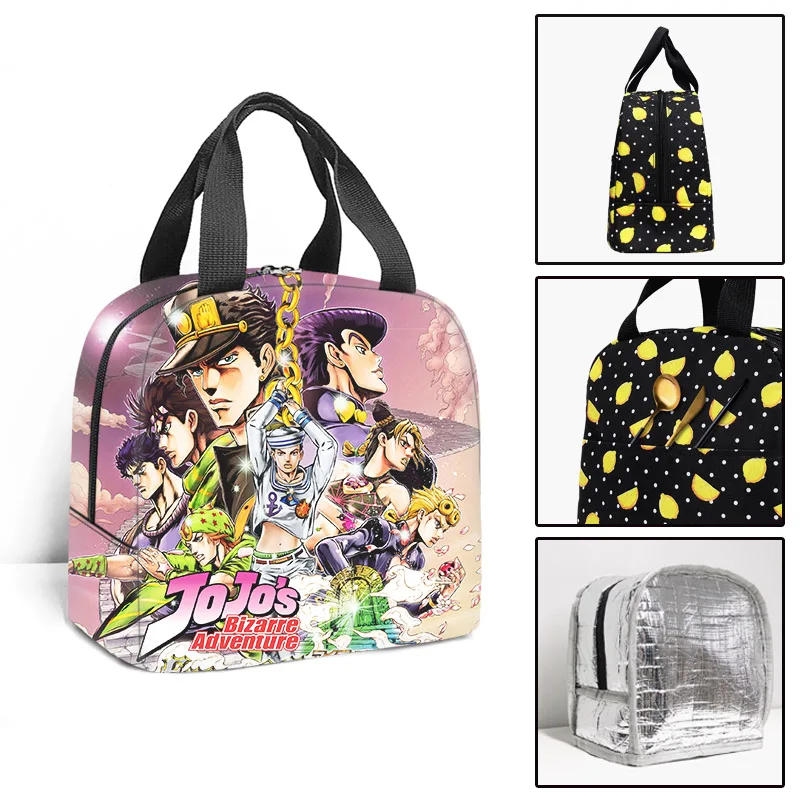 Anime Jojo Bizarre Adventure Insulated Lunch Bag Boy Girl Thermal Cooler Tote Food Picnic Bags Portable Student School Lunch Bag