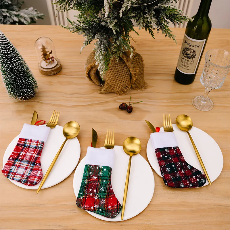 2Pcs Mini Christmas Stocking Tableware Knife Fork Storage Holder Bags Merry Christmas Party Dinner Wine Bottle Xmas Decor