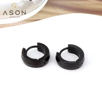 asonsteel black color stainless steel round shape faceted hoops earrings for women men simple fashion jewelry daily wear party