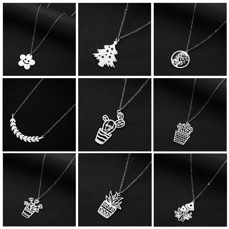 

Wholesale Groot Charms Daisy Flower Statement Necklace For Women Summer Stainless Steel Plant Chain Necklace Choker Jewelry