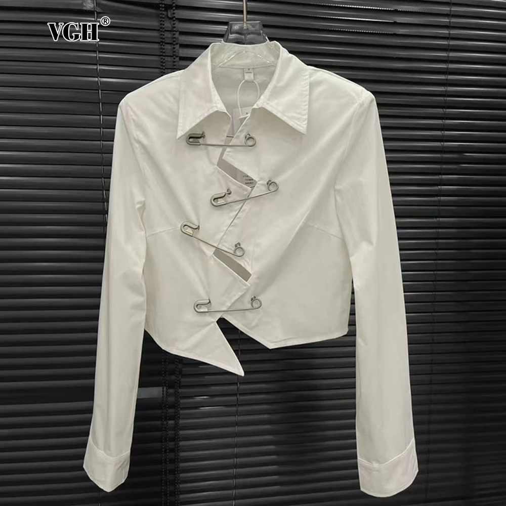 VGH High Street белая короткая дизайнерская рубашка для женщин с лацканами и длинными
