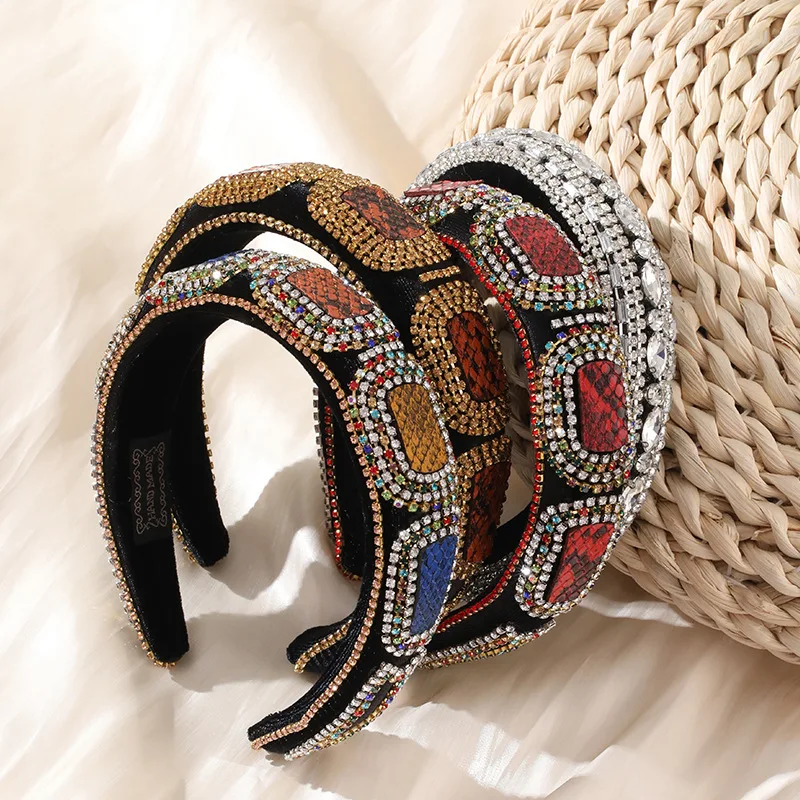 

Luxury Baroque Stained Glass Diamond Headband Fashion Hair Accessories Women's Trend Rhinestone Hairband Hair Hoop Girl Headwear