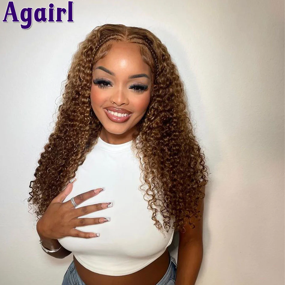 

Highlight Ombre Brown Kinky Curly Lace Front Human Hair Wigs Glueless PrePlucked 13x6 13X4 HD Lace Colored Frontal Wig For Women