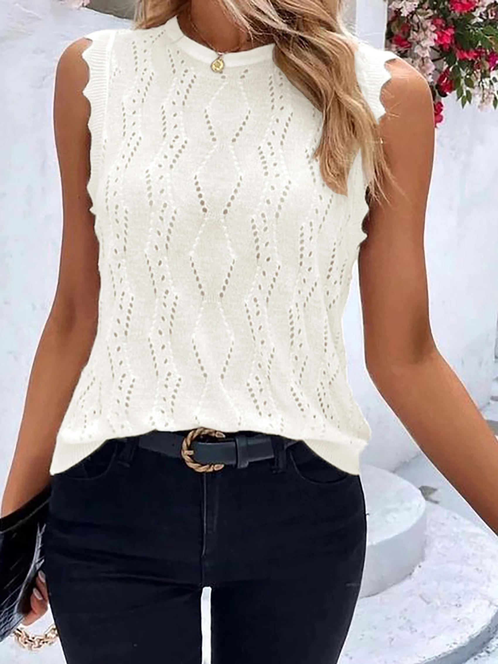 Однотонный пуловер с круглым вырезом жилет повседневный трикотажный топ без