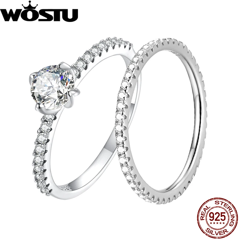 

WOSTU 925 Sterling Silver Wedding & Engagement Promise Rings For Women Full of Clear CZ Eternity Stacking Ring Fine Jewelry Gift