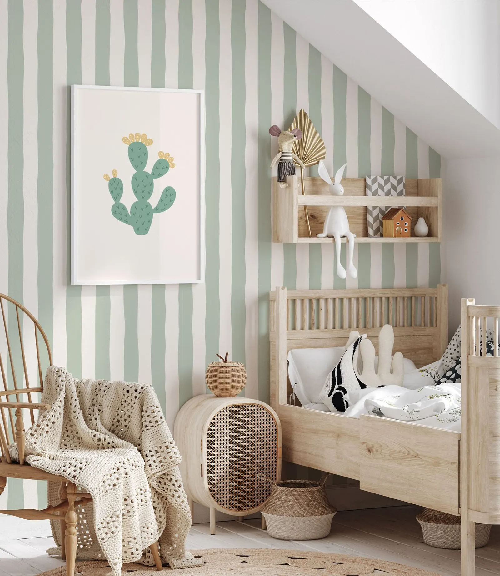 Фото Съемные обои Sage Green Stripes, классические полосатые обои зеленого и белого цвета для детской комнаты, арендские обои для детской комнаты №5