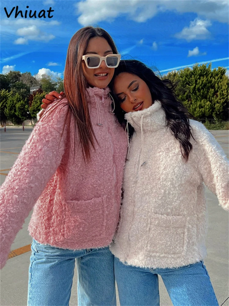 

Женская куртка из искусственного меха Vhiuat, теплая винтажная куртка из овечьей шерсти с длинным рукавом, верхняя одежда, осень-зима 2022
