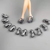 6 pairslot fashion grey high heel sandals shoes for barbie doll shoes foot wear princess sneakers 11 5 dolls accessories toys