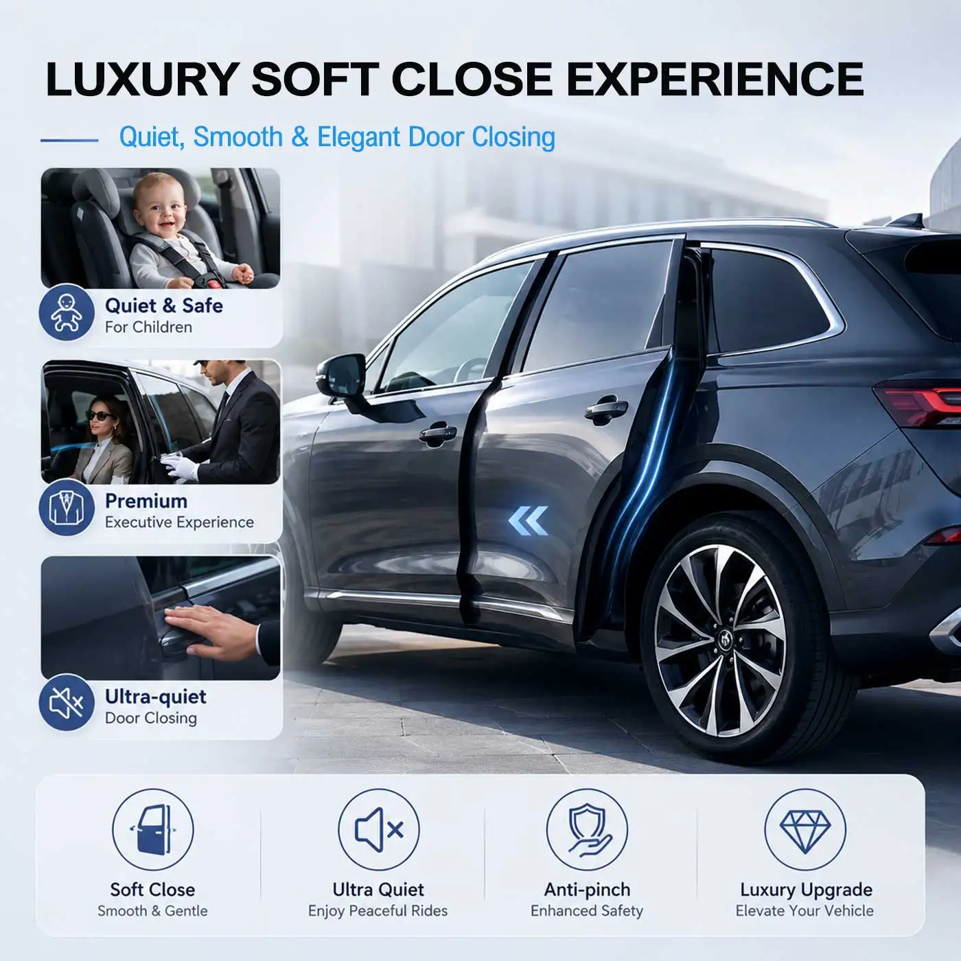 Фото Для Kia Sorento UM 2015-2020: Комплект электрических доводчиков дверей с функцией мягкого закрывания и автоматическим всасывающим механизмом, интеллектуальный бесшумный доводчик. №4