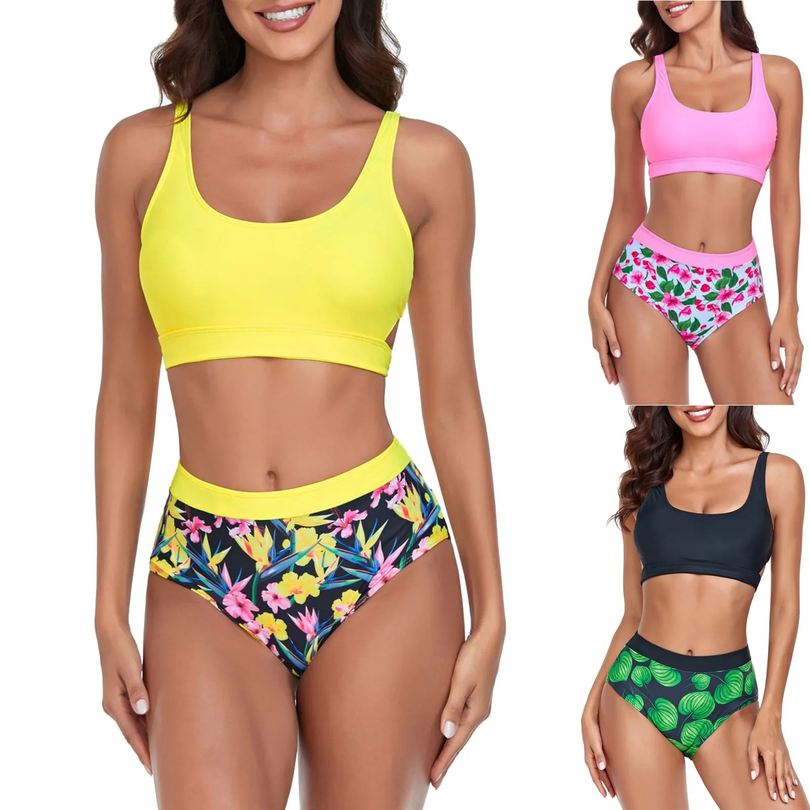 

2023 Women's Split Swimsuit High Waisted New Split Print Bikini Two Piece Set Looks Thin Juniors Swimsuits Two Piece with Shorts