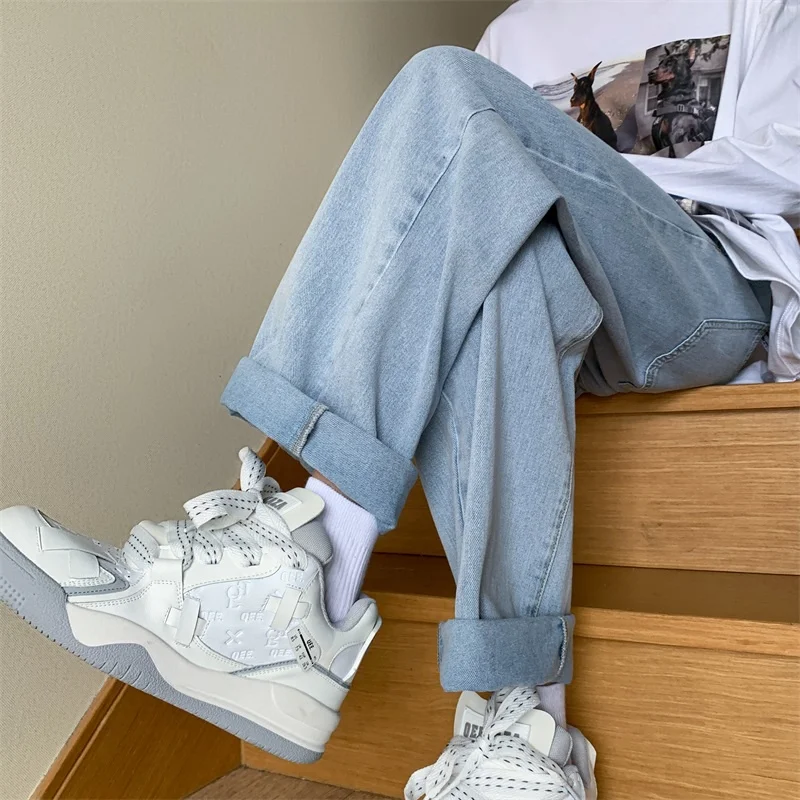 Summer 5-color Jeans Men Fashion Drawstring Casual Straight Jeans Men Streetwear Hip-hop Loose Denim Pants Mens Trousers M-3XL