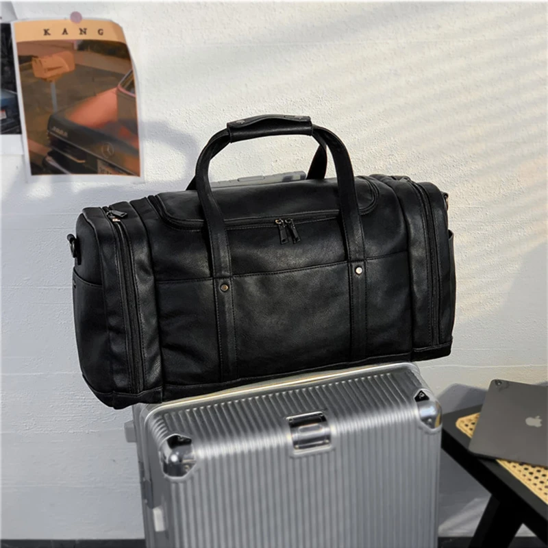 Fashion Travel Bag Outdoor Luggage Sport Waterproof PU Leather Weekend Handbag Multifunction Duffel Bag Shoes Pocket 6950