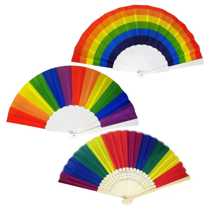 

Summer Rainbow Handheld Folding Fan For Wedding Party Decoration Festival Dance Performance Supplies