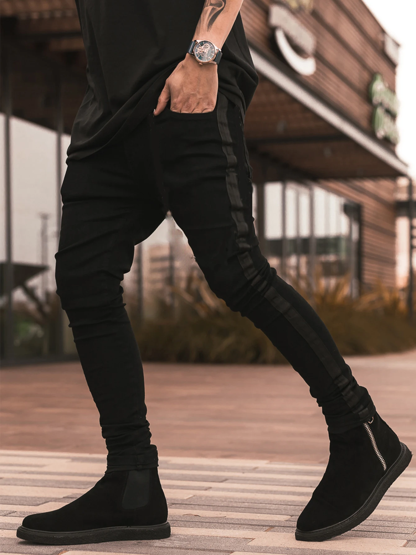 2022 New Men's Stretch Skinny Black Jeans Fashion Casual Side Stripe Stitching Slim Fit Pencil Denim Pants Male Brand Clothing