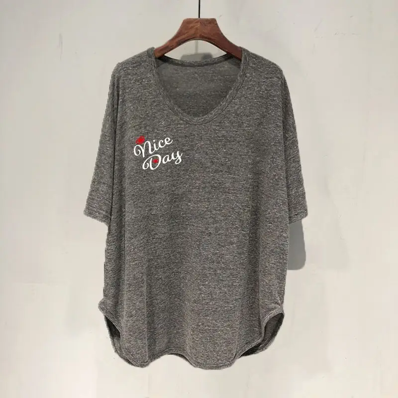 Летние свободные асимметричные футболки с коротким рукавом и принтом простые