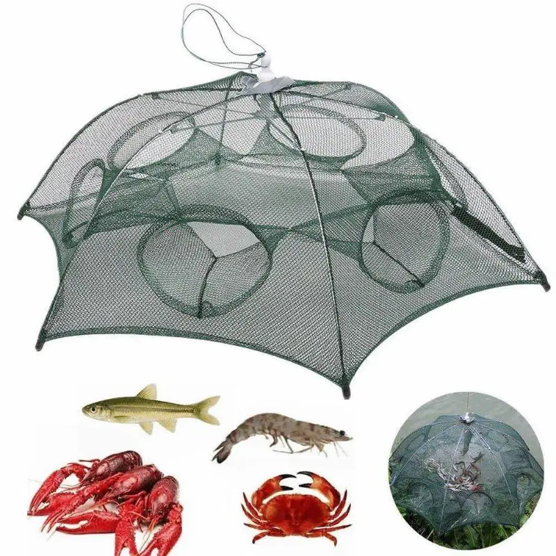 

4-12 Holes Fishing Net Folded Portable Hexagon Fish Network Casting Nets Crayfish Shrimp Catcher Tank Trap Cages Mesh Trackle