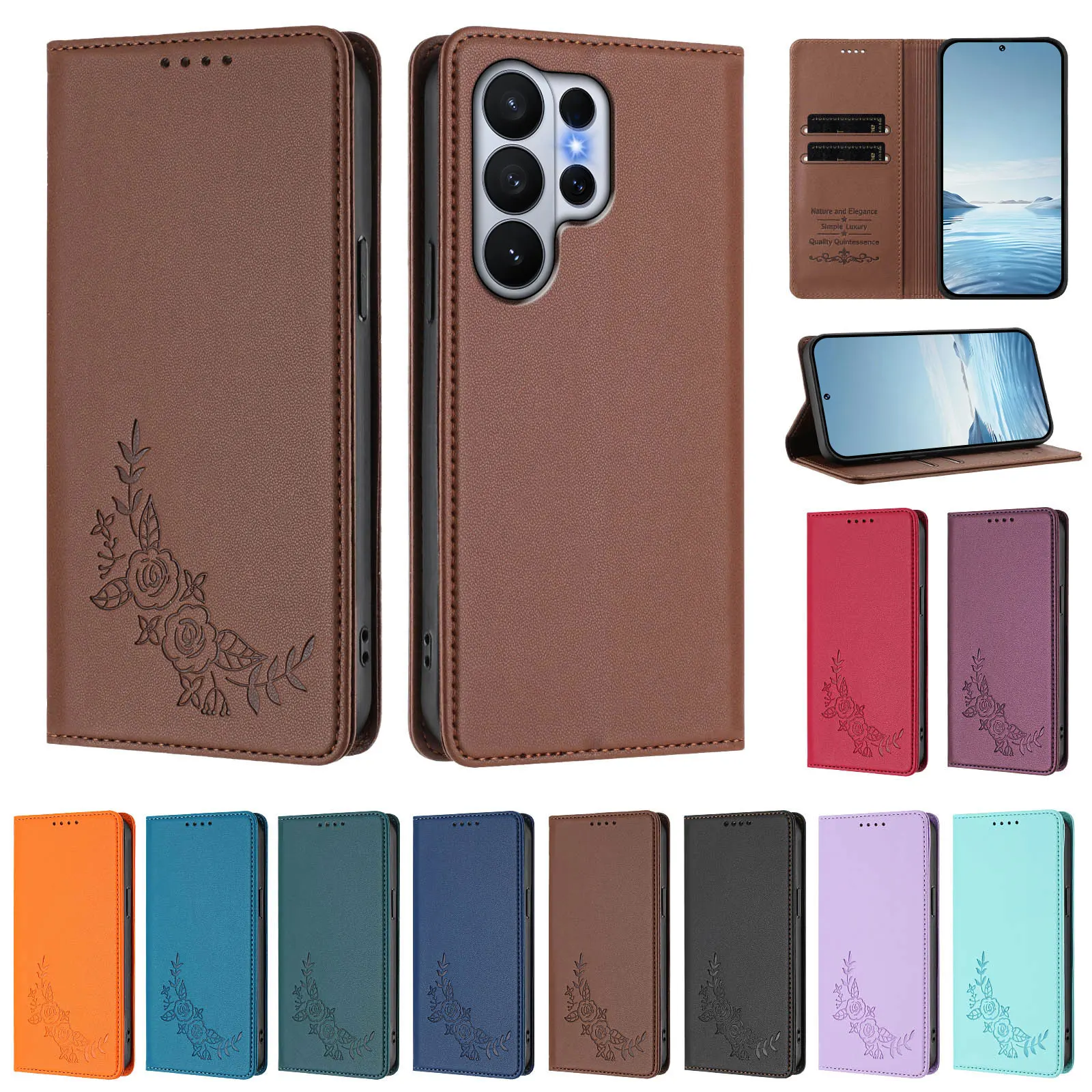 Фото Кожаный флип-чехол с цветами лотоса для Nokia G400 C300 G42 G22 G21 G11 XR20 X30 X20 C32 C30 C12 C10 C02 C01, магнитный, на 2 карты, Coque №2