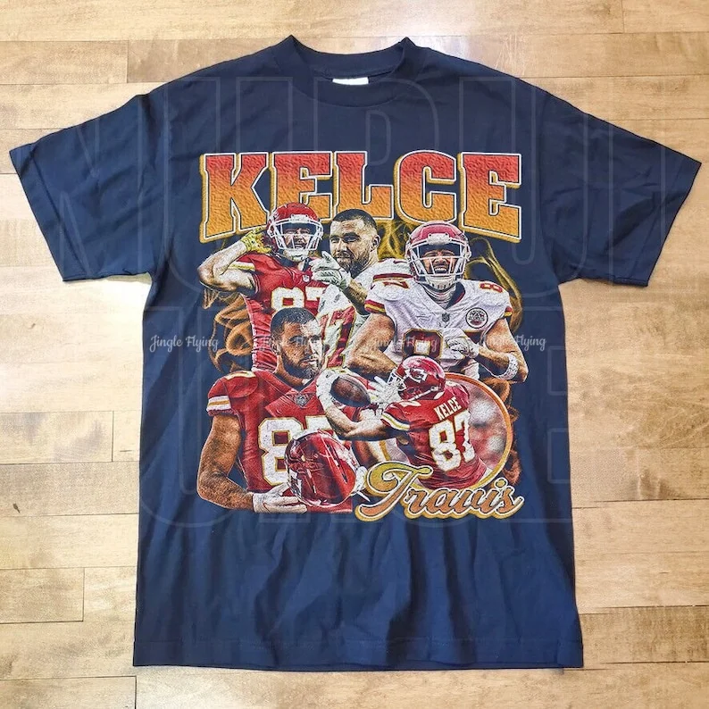 Винтажная футбольная футболка Travis Kelce классическая с рисунком 90-х годов унисекс