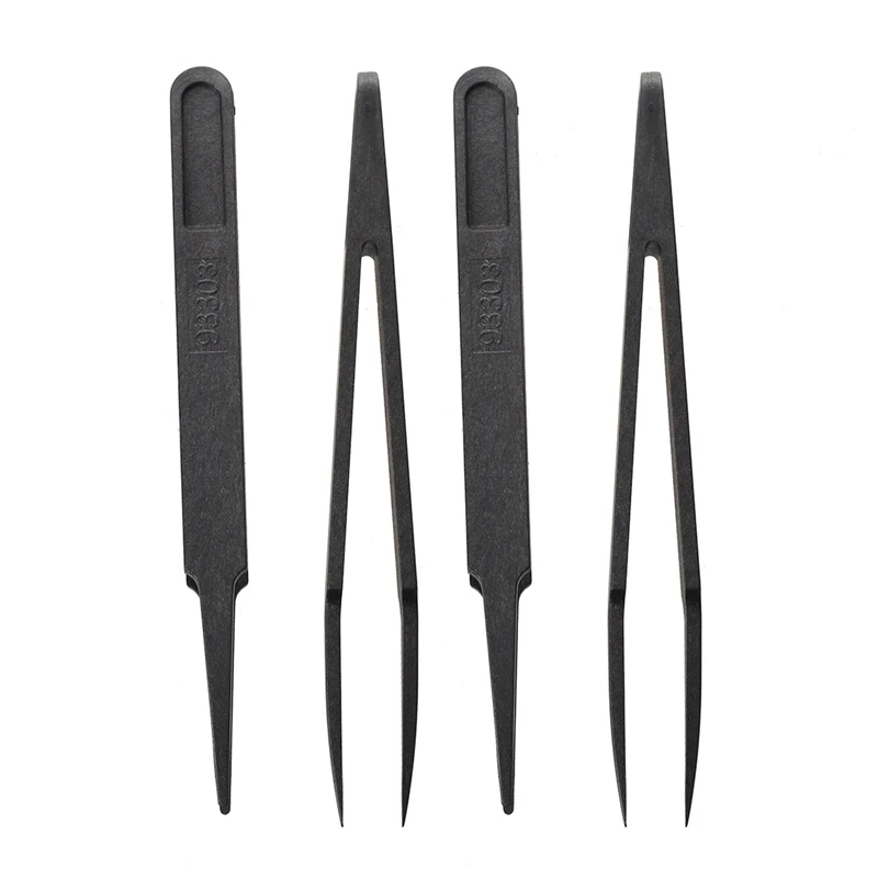

4X 4.5 Inch Length Black Plastic Anti-Static Tweezers Repair Tool