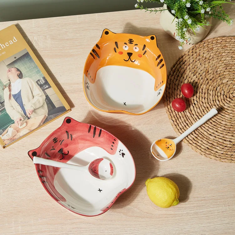 

Creative Ruyi Tiger Instant Noodle Bowl Household High-value Ceramic Big Soup Bowl Salad Bowl Cartoon Children's Fruit Bowl