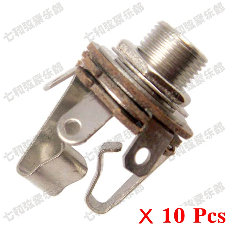 

10 Pcs Chrome Brass mouth 1/4" Stereo Jack Input Plug Socket For Electric Guitar Bass Active Pickup output 6.35mm(open circuit)