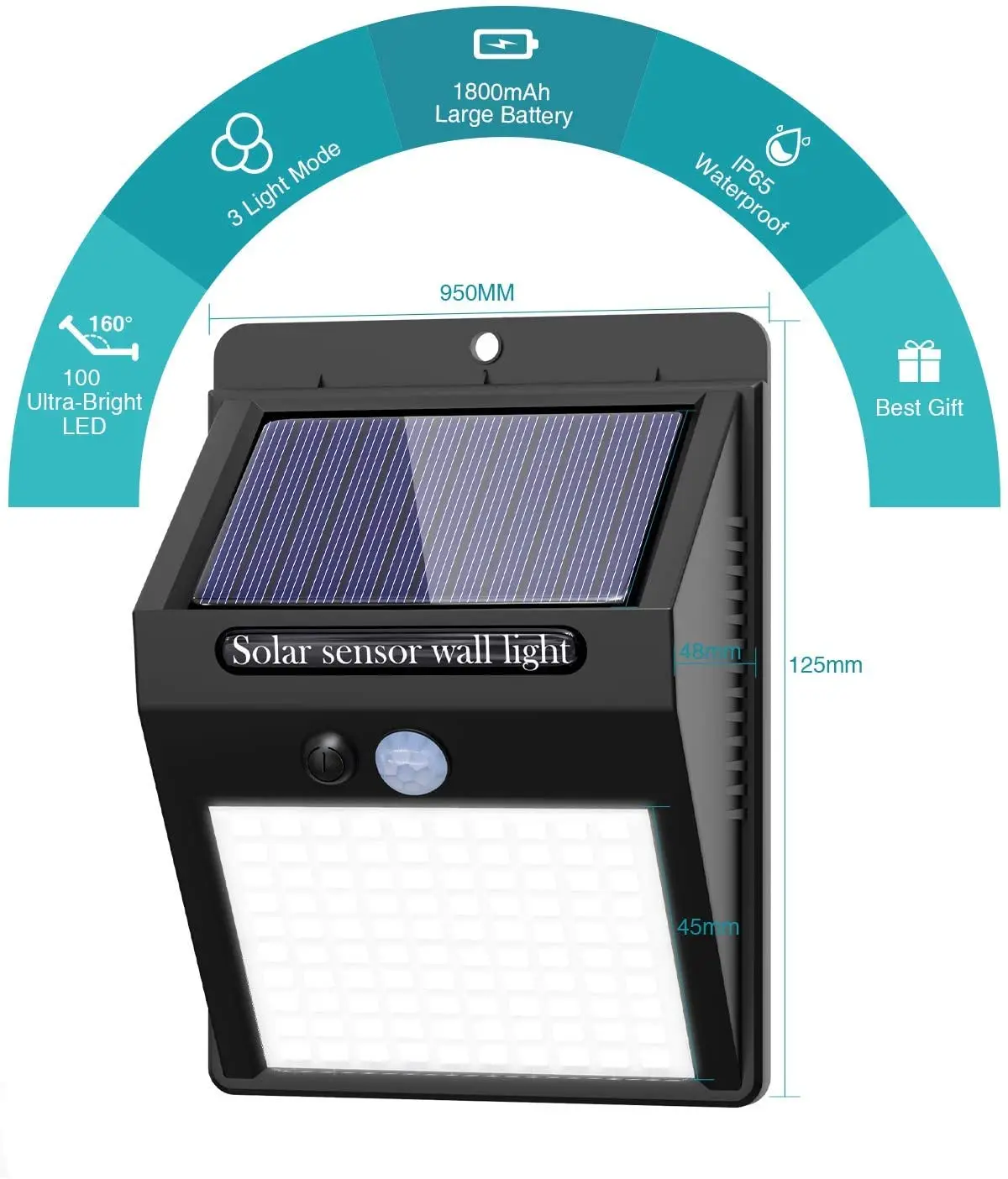 

Lights Outdoor, 3 Modes/100LED Solar Security Wireless IP65 Waterproof Motion Wall