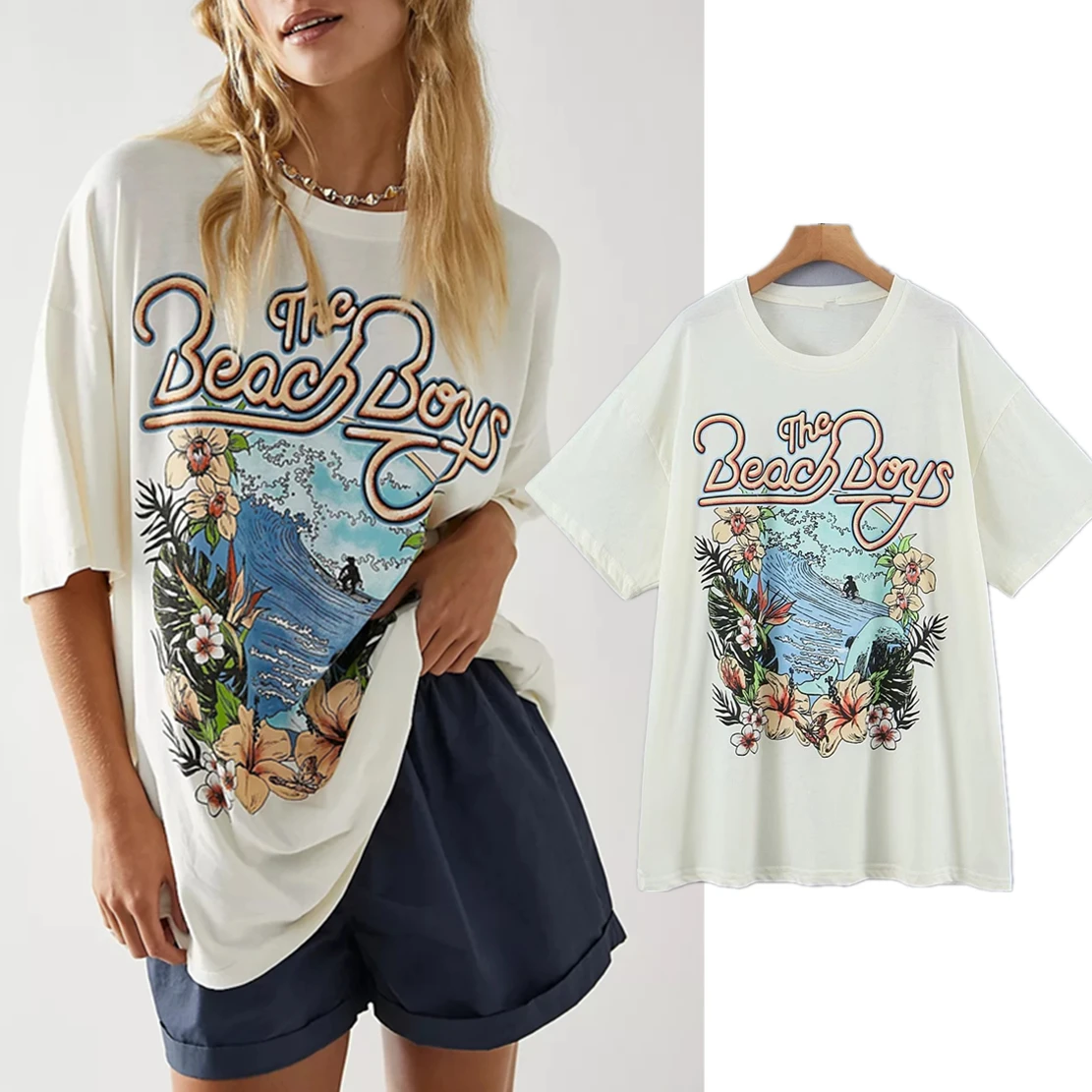

Withered 2023 Summer Tshirts Cotton Beach Tropical Printing Loose T-shirts Women Top
