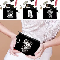 new white picture print coin purse mini wallets clutch with zipper keychain small coin pouch bag portable coin organizer storage