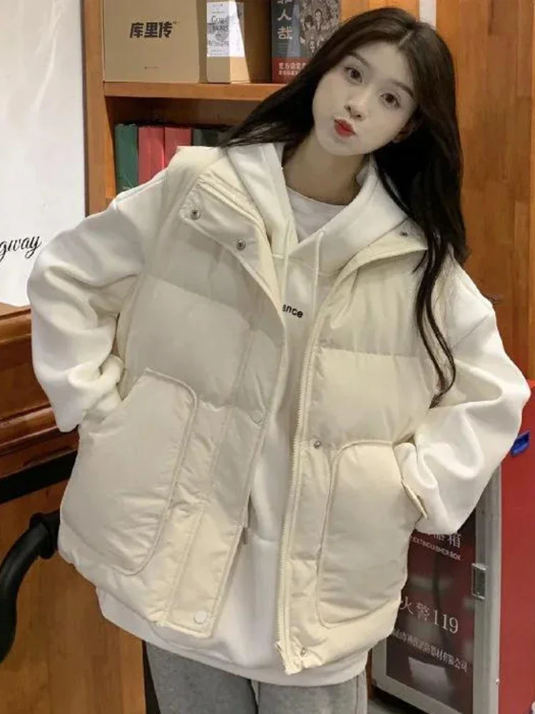

Autumn Women's Vest 2023 Versatile Outerwear Solid Color Warm Lapel Sleeveless Korean College Style Pocket Jackets for Women